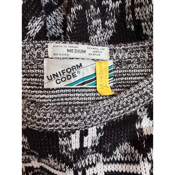 Vintage 1980's Uniform Code Black & White Knitted Sweater Medium - Picture 9 of 9